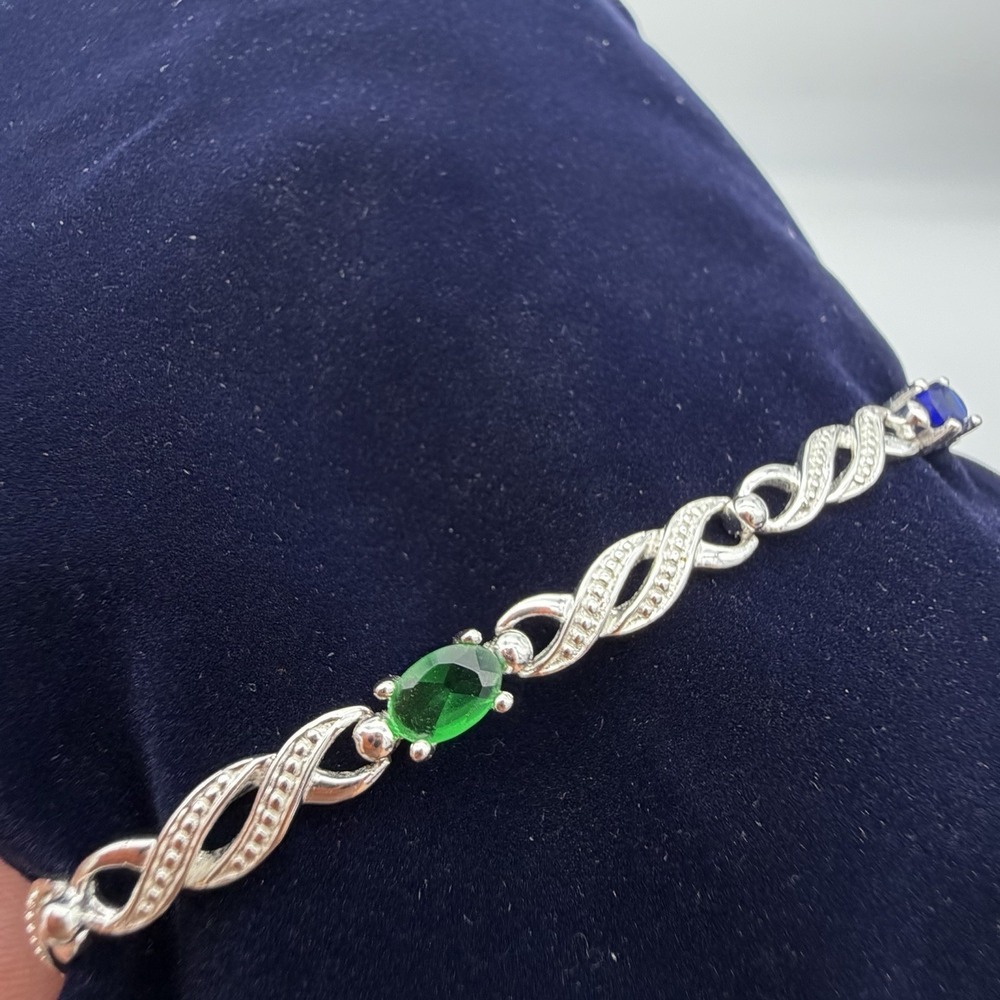 Vintage SU 925 Sterling Silver Tennis Bracelet Rainbow CZ Sz 6.75